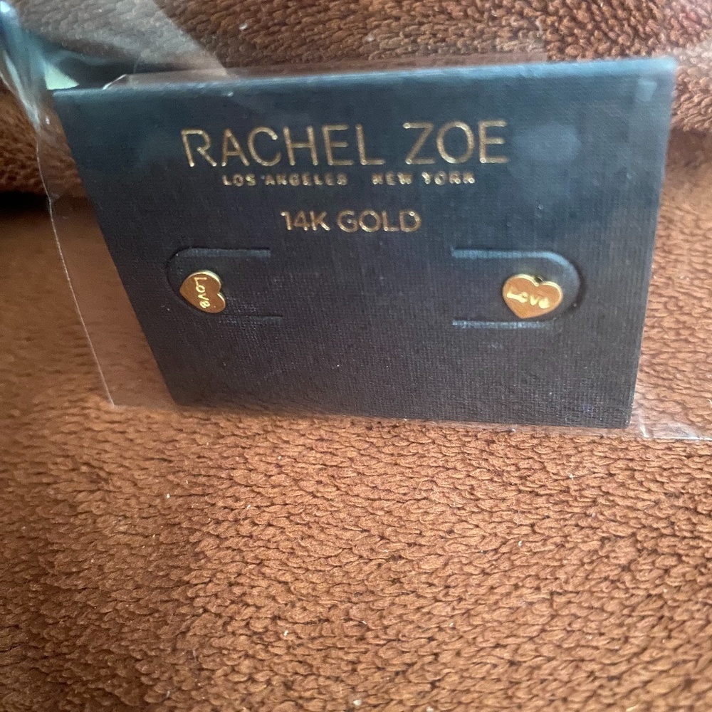 NWT RACHEL ZOE MINI HEART EARRING 14K SOLID GOLD.